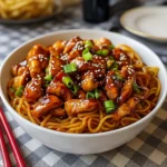 Chicken Teriyaki Noodles in a bowl with vegetables