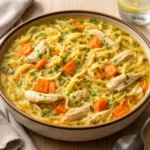 classic homemade chicken noodle soup in bowl
