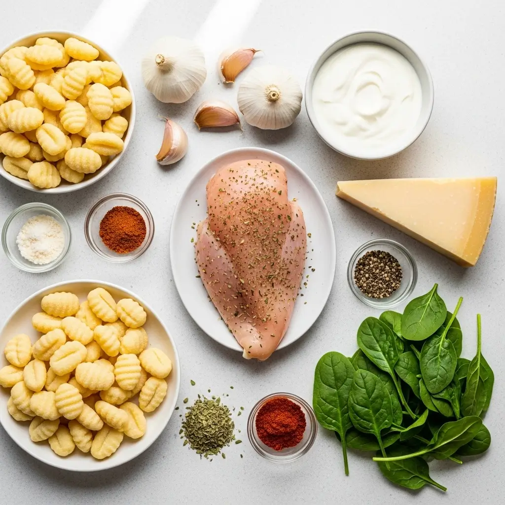 Ingredients for One-Pan Creamy Garlic Chicken Gnocchi