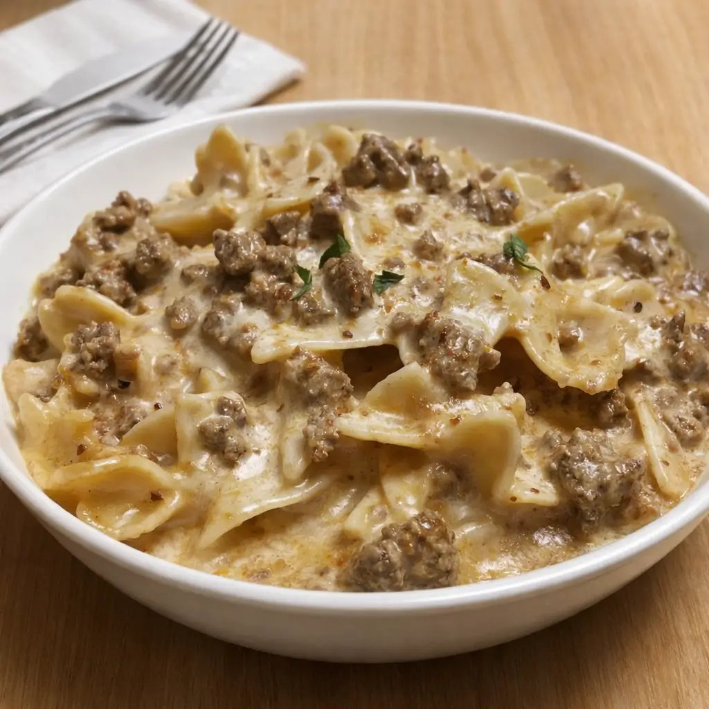 Creamy Parmesan Garlic Beef Bowtie Pasta – Quick and Rich