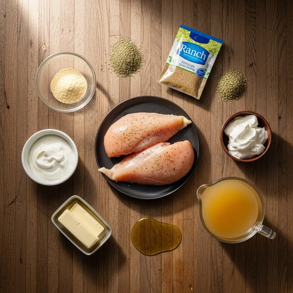 creamy ranch chicken ingredients on kitchen counter