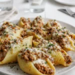 creamy ricotta beef stuffed shells pasta baked in casserole