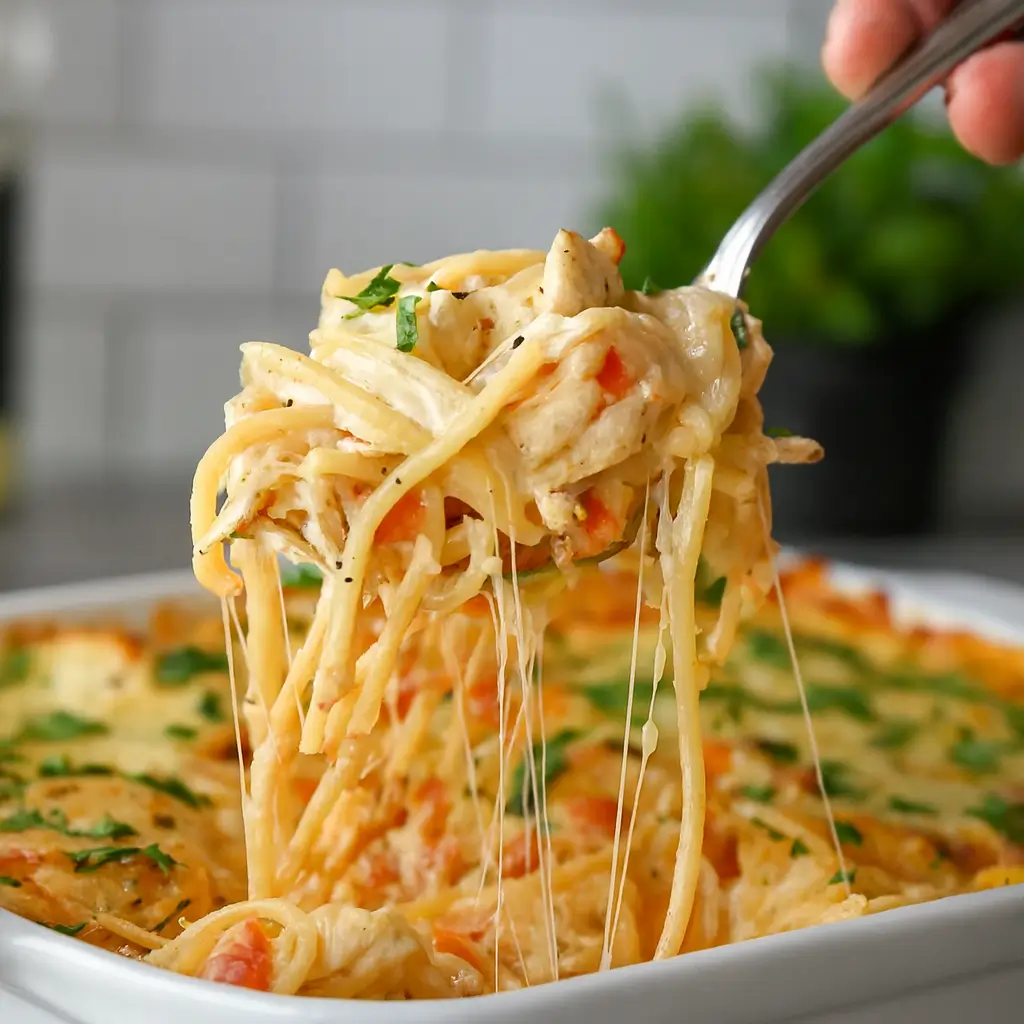 Creamy Rotel Chicken Spaghetti Casserole – Easy Weeknight Favorite