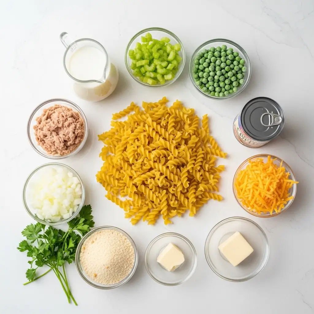 Tuna Noodle Casserole Ingredients Display
