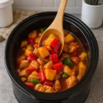 Crockpot sweet and sour chicken served in a slow cooker