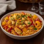 Easy Chicken Fajita Rice Casserole fresh out of oven