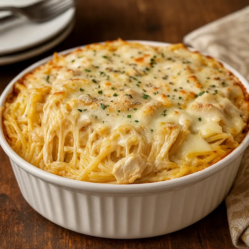 Easy Chicken Tetrazzini – Creamy, Cheesy, Family-Friendly Comfort