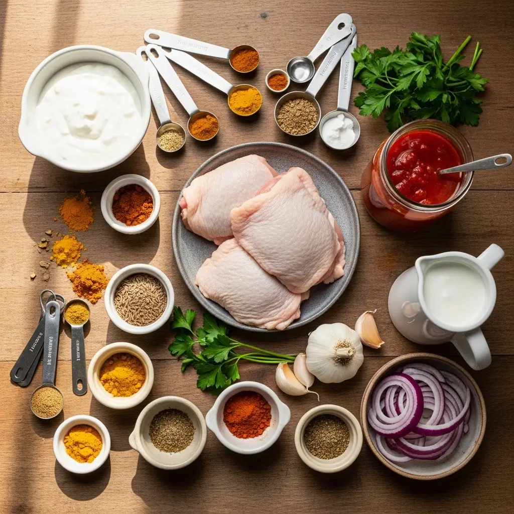 Easy Homemade Butter Chicken Ingredients Flat Lay