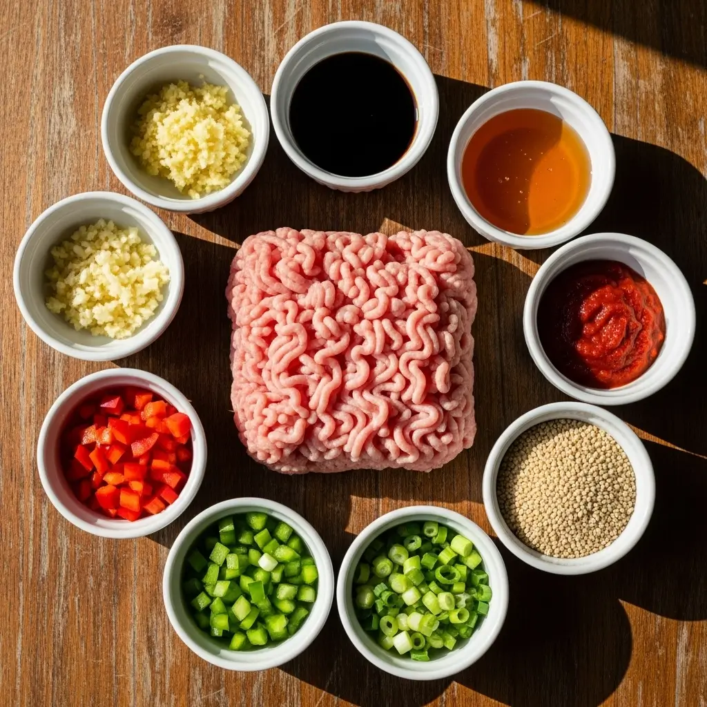 Firecracker Ground Chicken ingredients flat lay