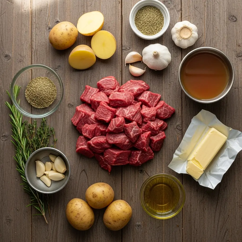 Ingredients for High Protein Garlic Butter Beef Bites