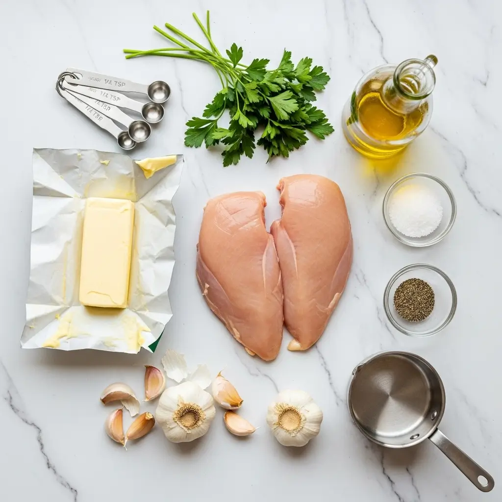 Ingredients for garlic butter oven-baked chicken breast