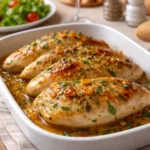 Garlic Butter Oven-Baked Chicken Breast plated with sides