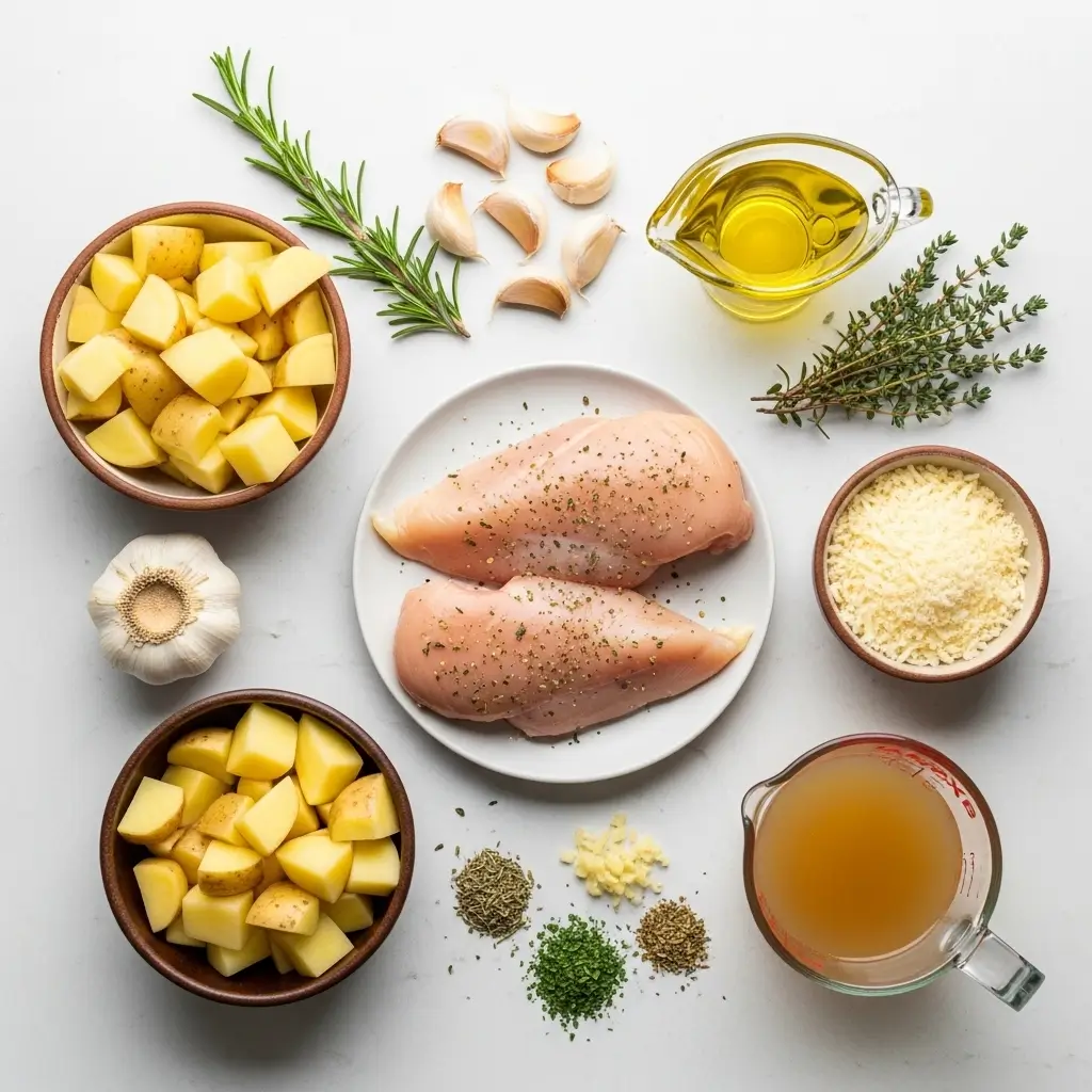 Ingredients for Garlic Parmesan Crockpot Chicken and Potatoes