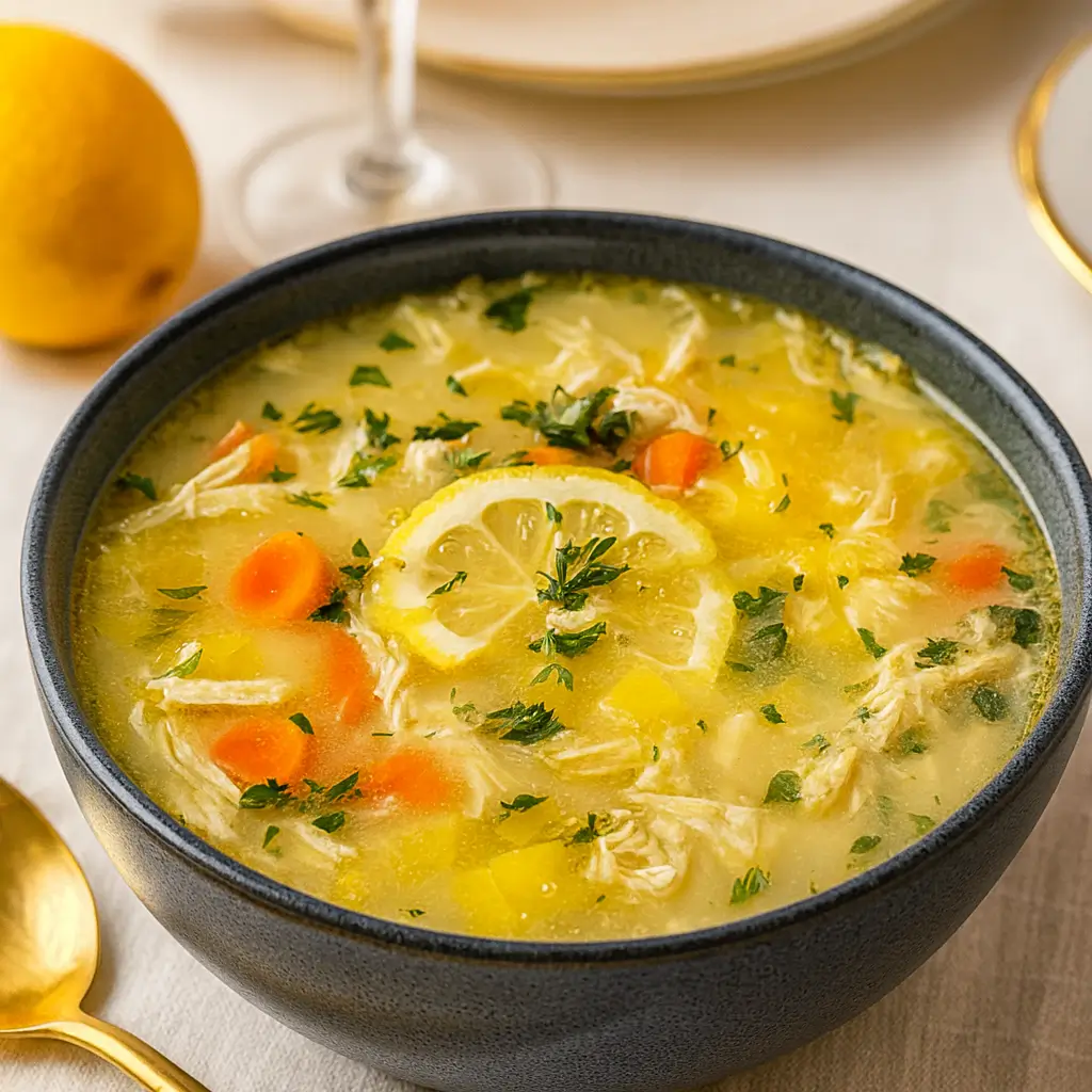 Greek Lemon Chicken Soup Recipe with Creamy Avgolemono