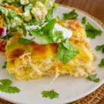 Green Chile Chicken Enchilada Casserole hot and fresh from the oven