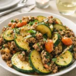 Ground Turkey and Zucchini Skillet in a cast iron pan