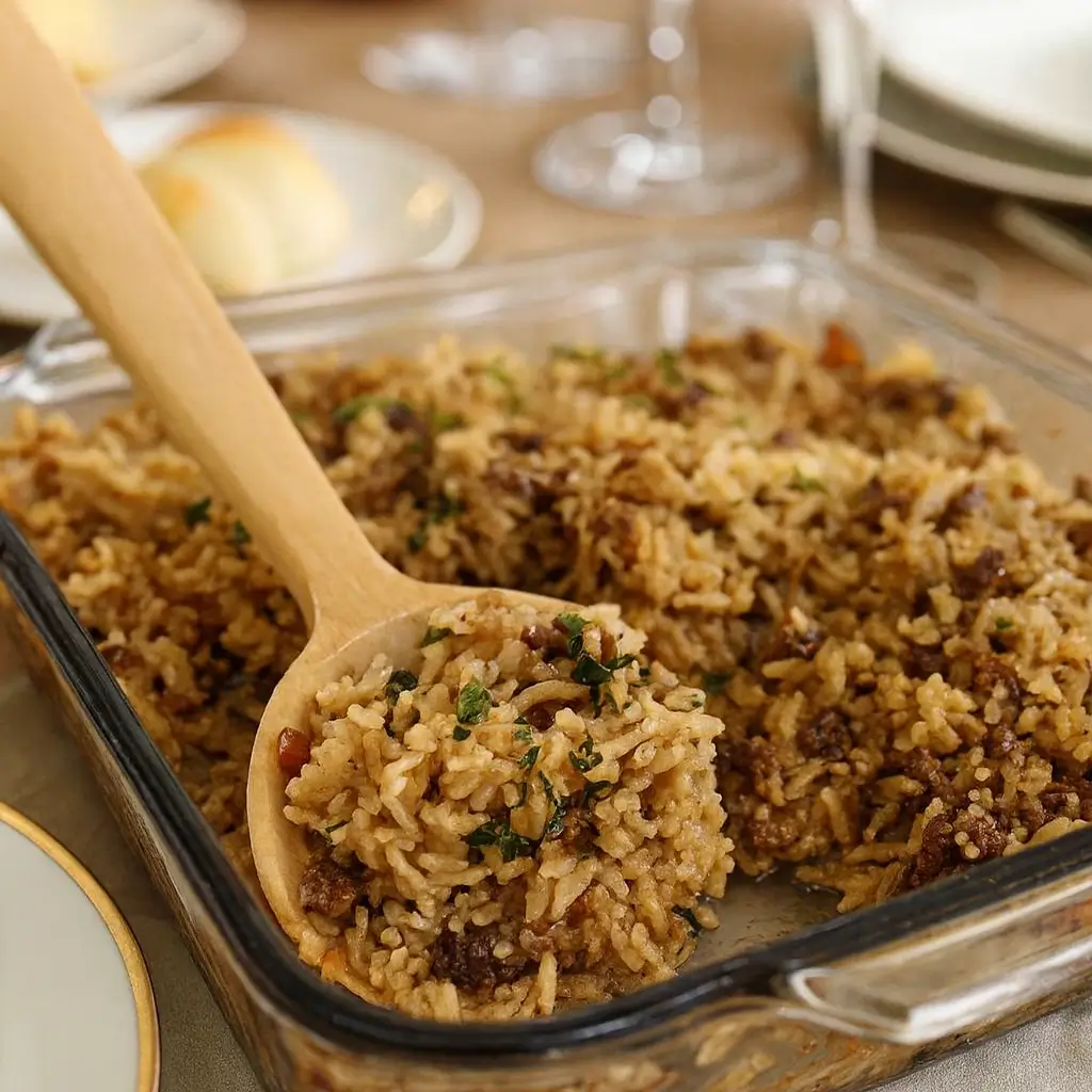 Healthy French Onion Ground Beef and Rice Casserole for Dinner Tonight