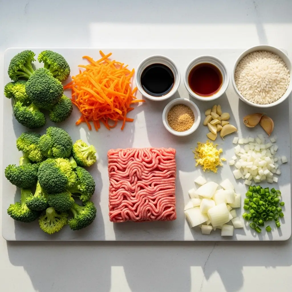 Ingredients for Healthy Ground Turkey Teriyaki Rice Bowl