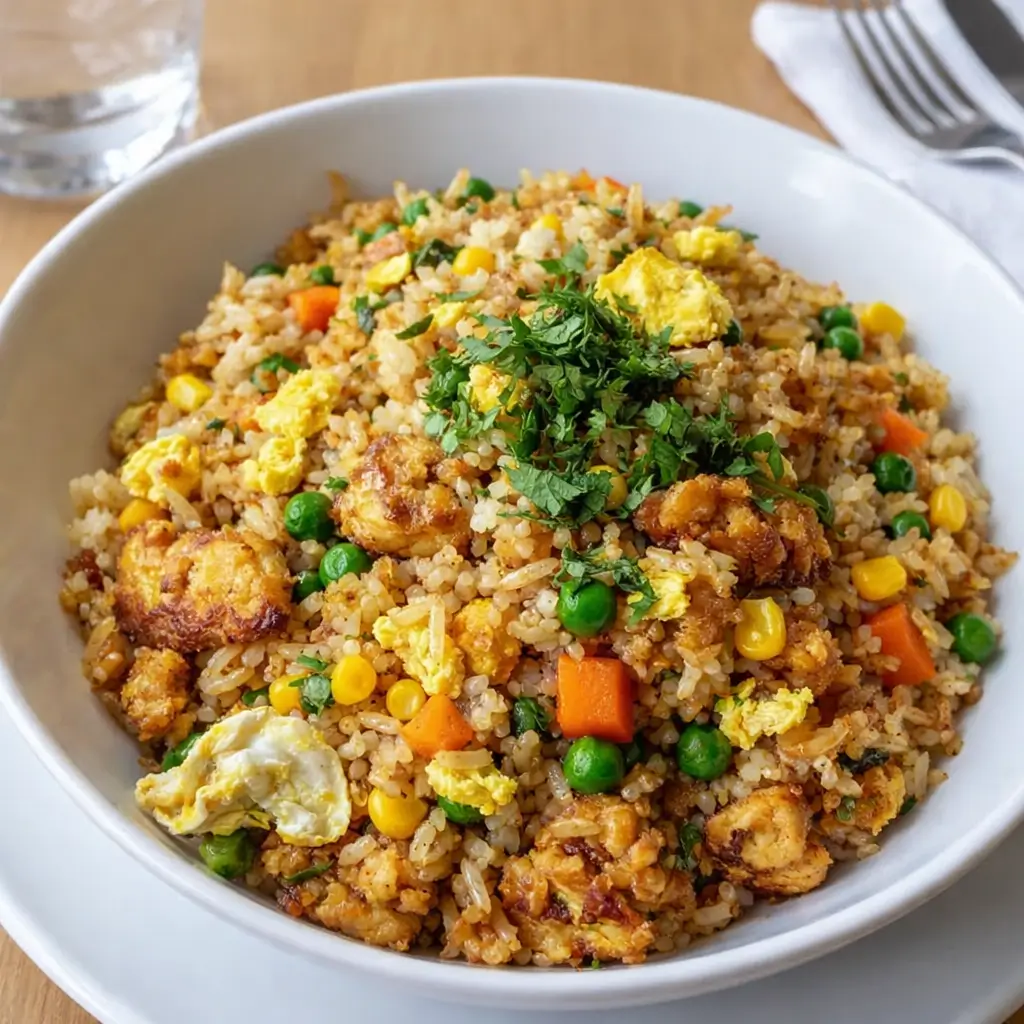 High Protein Crispy Garlic Chicken Fried Rice (Quick & Flavorful!)