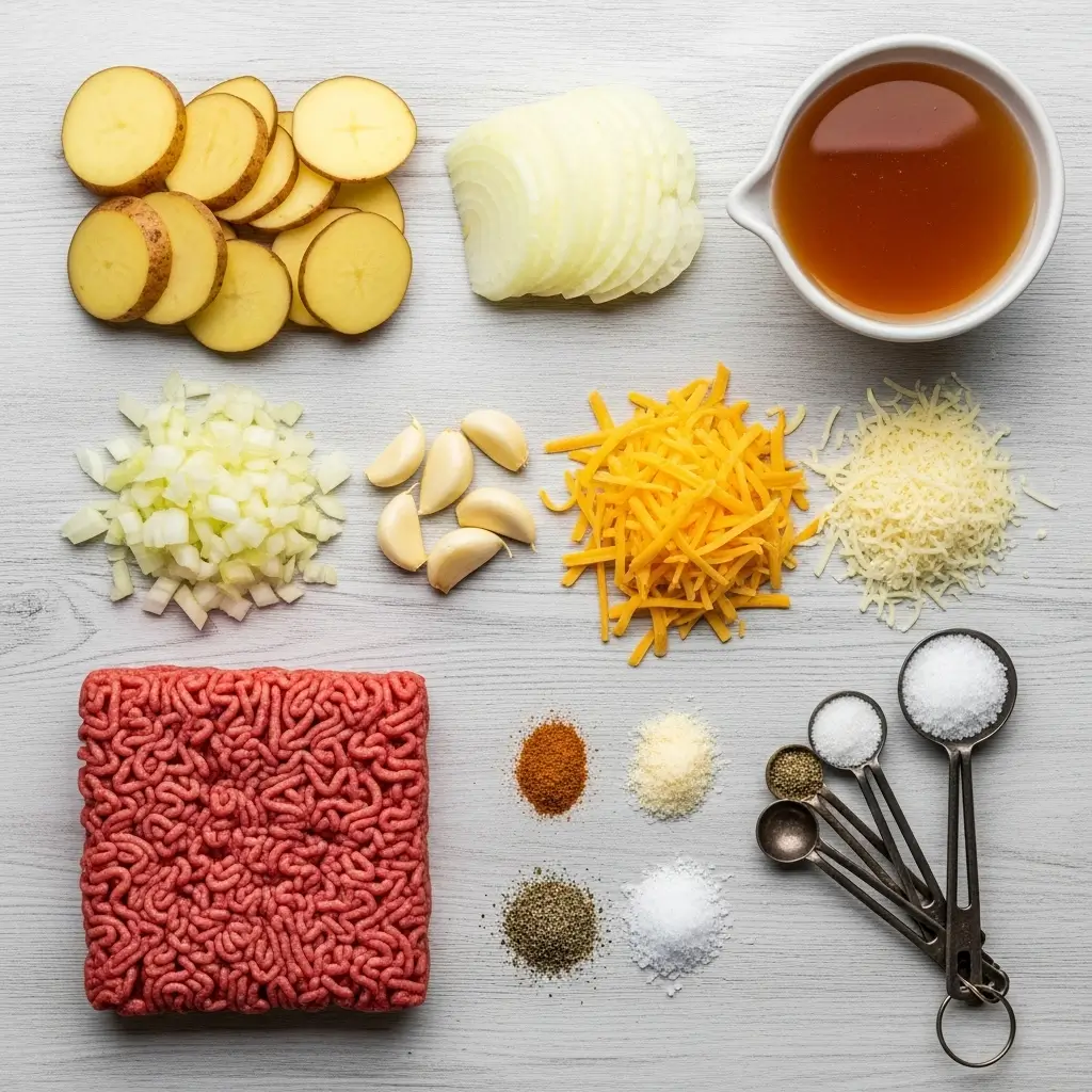 Ingredients for Homemade Hobo Casserole Ground Beef