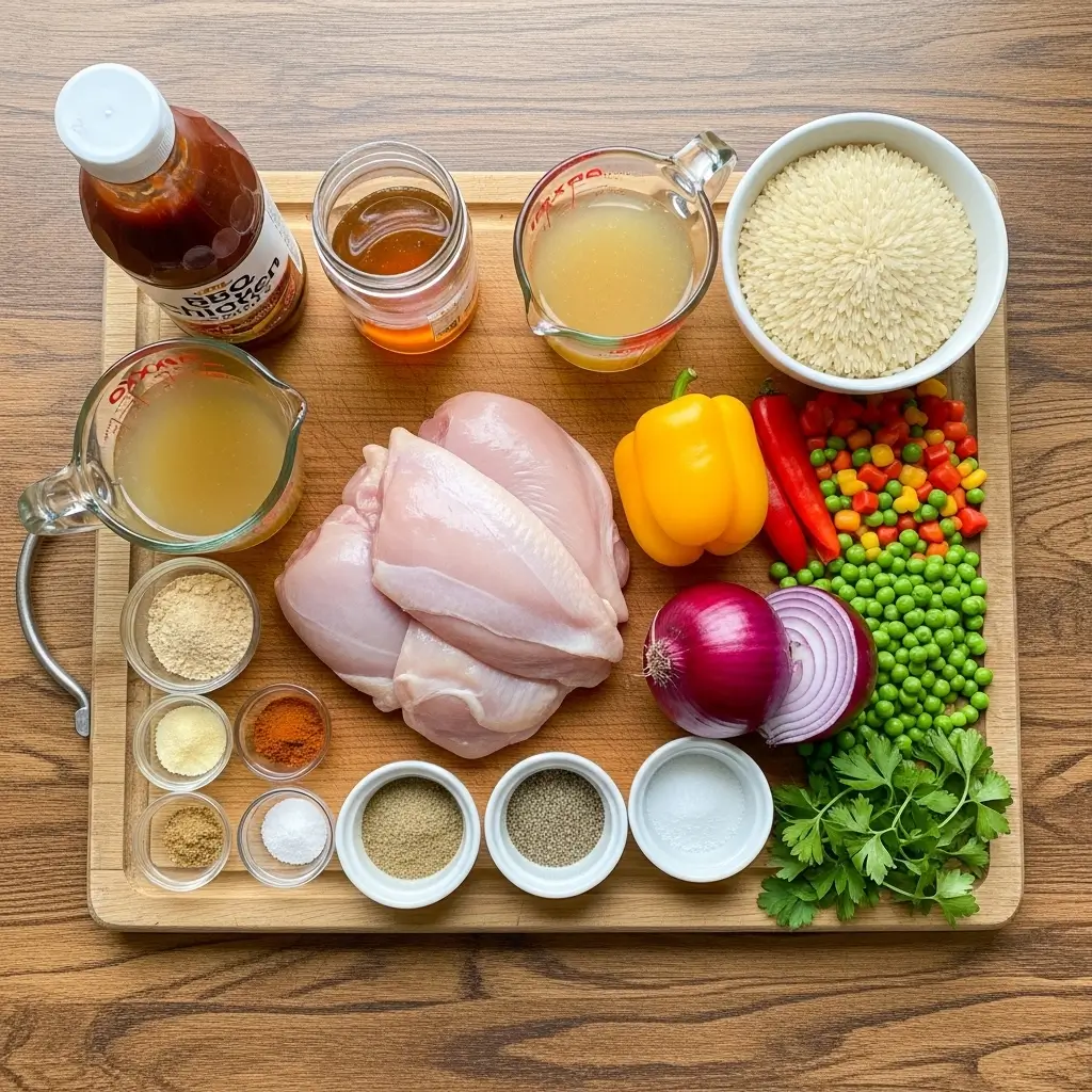 Honey BBQ Chicken Rice ingredients on counter
