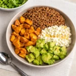 hot honey ground beef bowl with avocado and cottage cheese