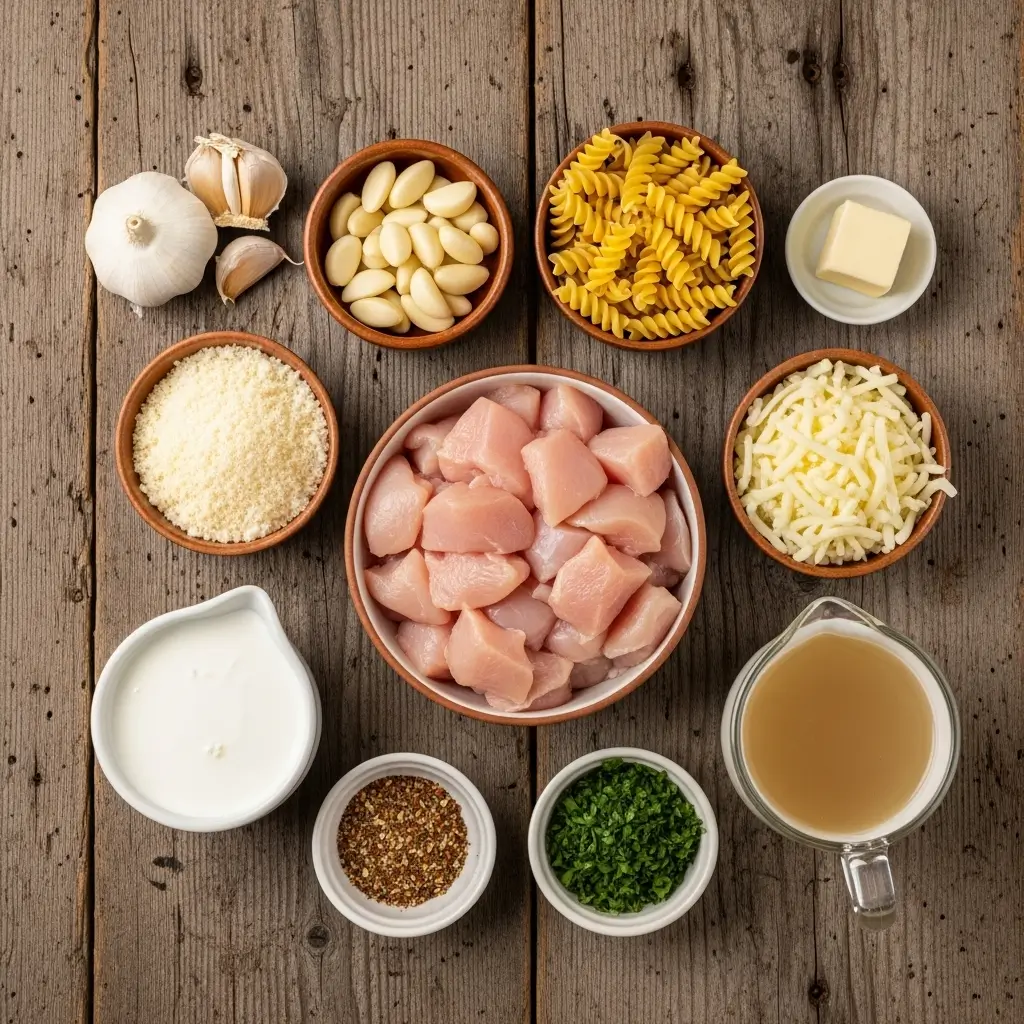 Ingredients for Creamy Garlic Butter Chicken and Rotini