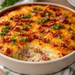 Loaded Baked Potato Casserole hot from oven