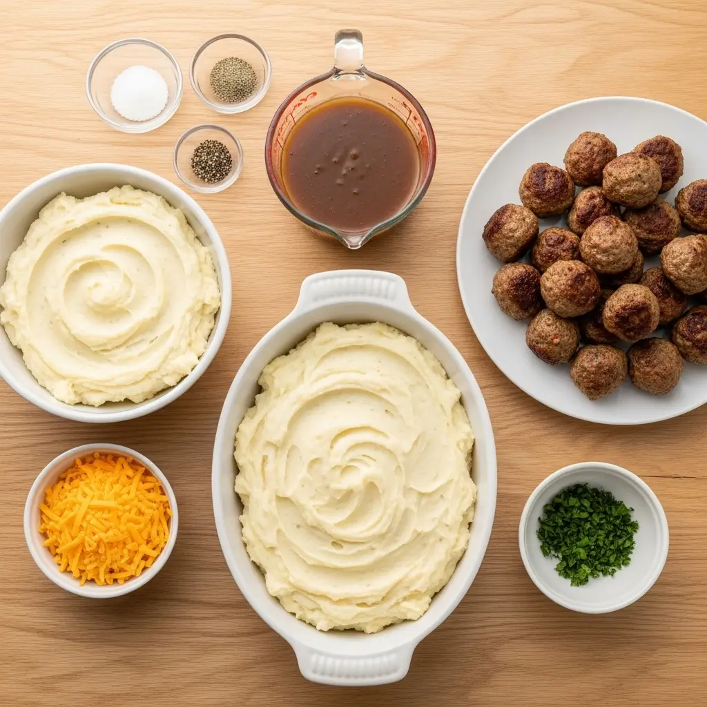Ingredients for Meatball and Mashed Potato Bake recipe