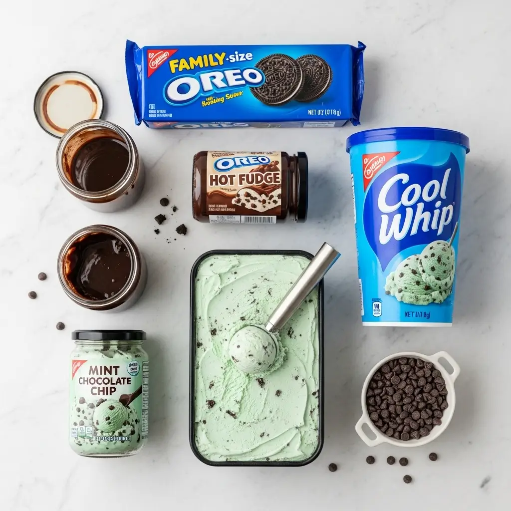 Ingredients for Mint Chocolate Chip Ice Cream Cake