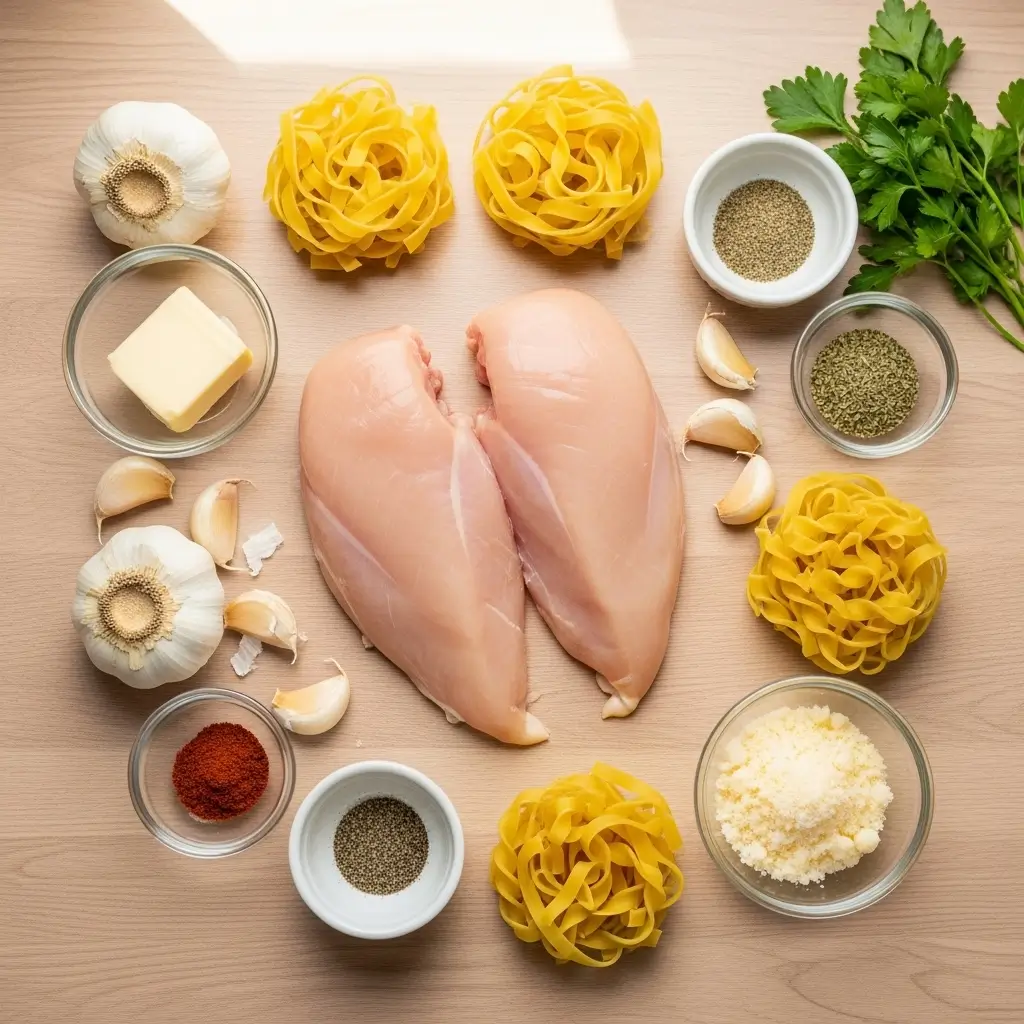 Ingredients for One-Pan Chicken with Buttered Noodles