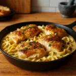 One-Pan Chicken with Buttered Noodles in skillet