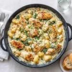 One-Pan Creamy Garlic Chicken Gnocchi in a skillet
