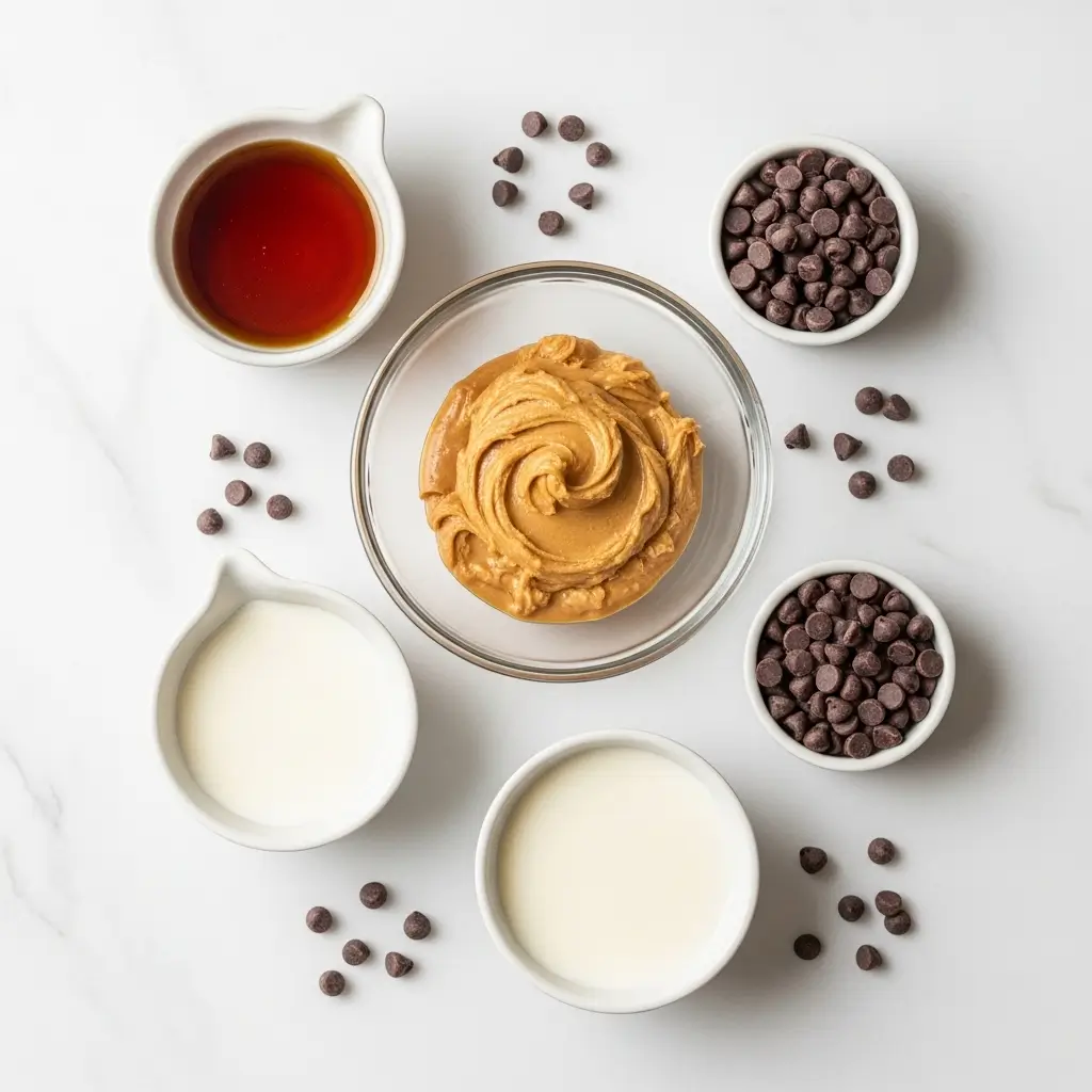 Ingredients for 4 Ingredient PB2 Protein Cookie Dough laid out on marble