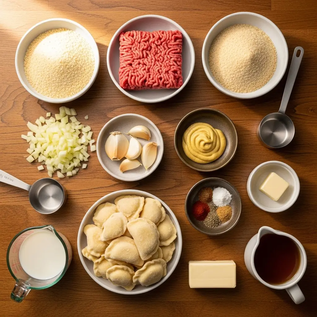 Ingredients for Pierogi and Meatball Skillet recipe