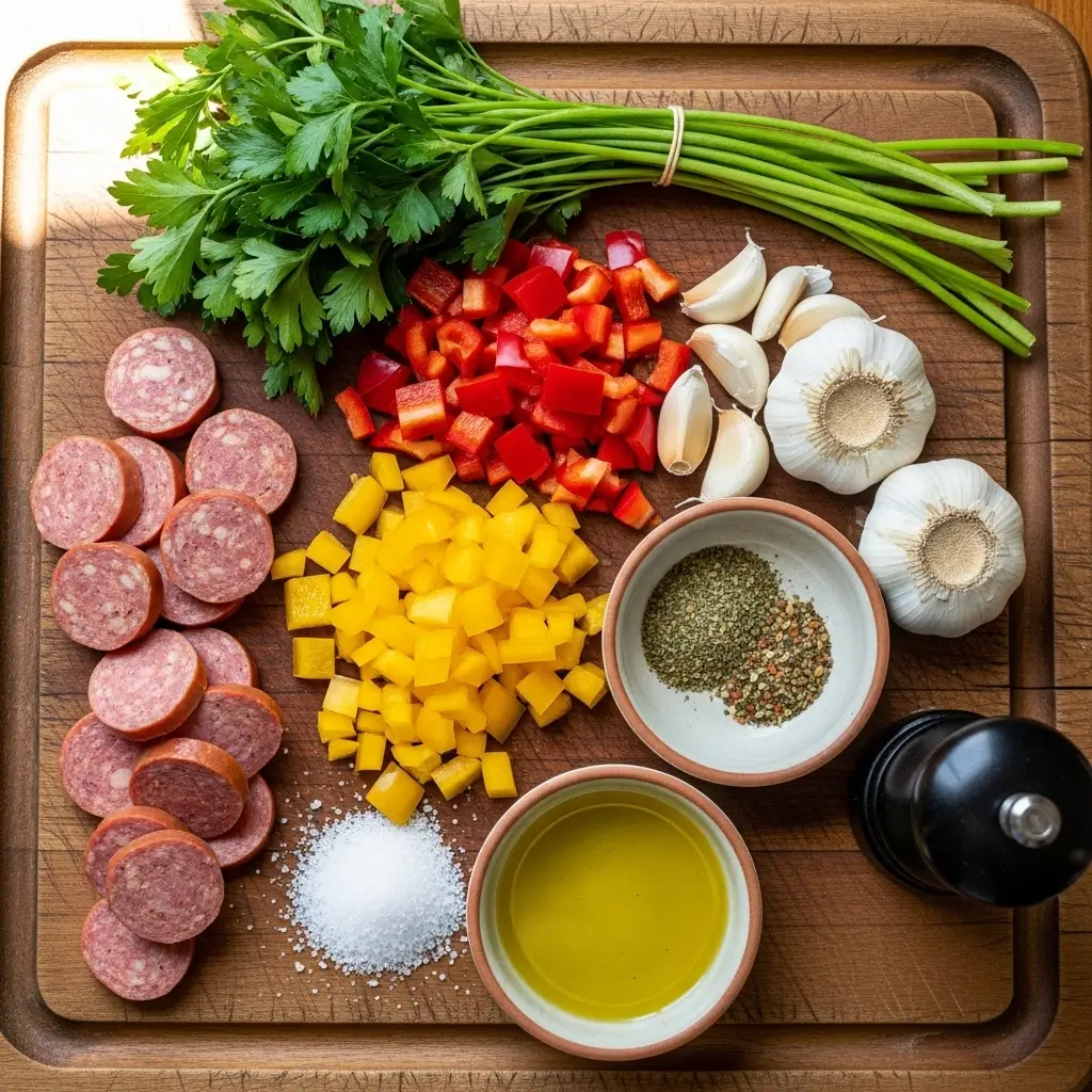Ingredients for sausage and peppers recipe