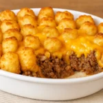 Simple Tater Tot Casserole with Ground Beef fresh out of the oven