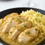 Slow Cooker Chicken and Gravy served over mashed potatoes