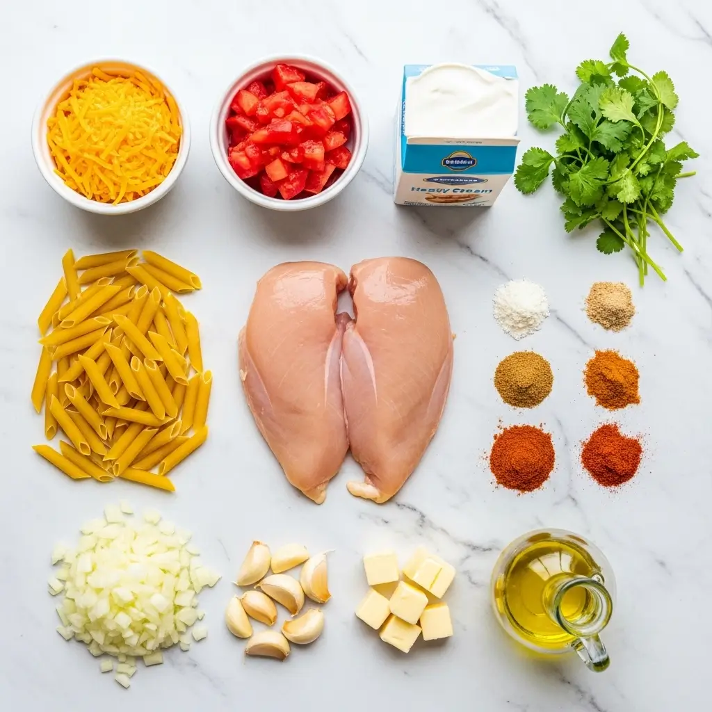 Ingredients for Southwest Chicken Alfredo pasta