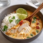 coconut chicken brothy rice in a bowl