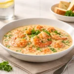 Cozy Creamy Shrimp Soup served hot in a white bowl