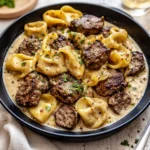 Cracked Garlic Steak Tortellini in Creamy Garlic Sauce