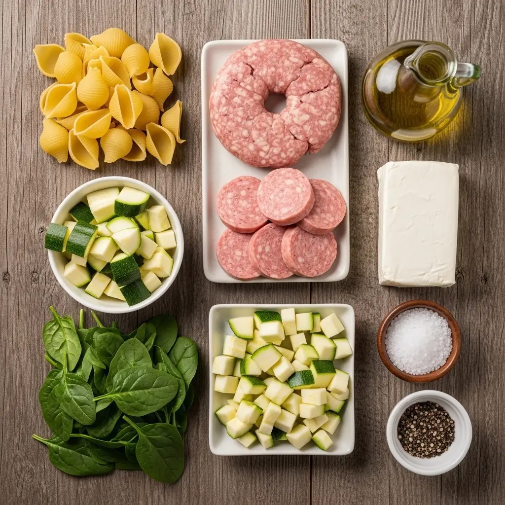 Ingredients for Creamy Protein-Packed Pasta Bowl