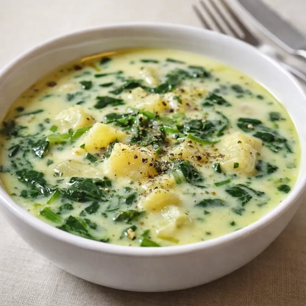Creamy Spinach and Potato Garden Soup made in 35 mins—hearty, comforting, and kid-friendly