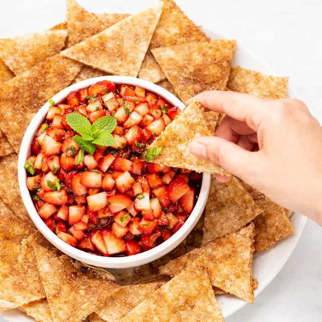 Dessert Strawberry Salsa with Cinnamon Chips Recipe – Easy & Fun