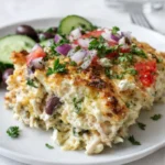 Dump-and-Bake Chicken Tzatziki Casserole in Baking Dish