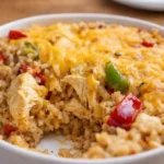 Easy Chicken Fajita Rice Casserole in baking dish