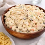 easy chicken macaroni salad in serving bowl
