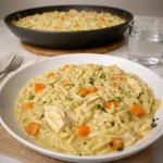 Easy creamy chicken pot pie in skillet