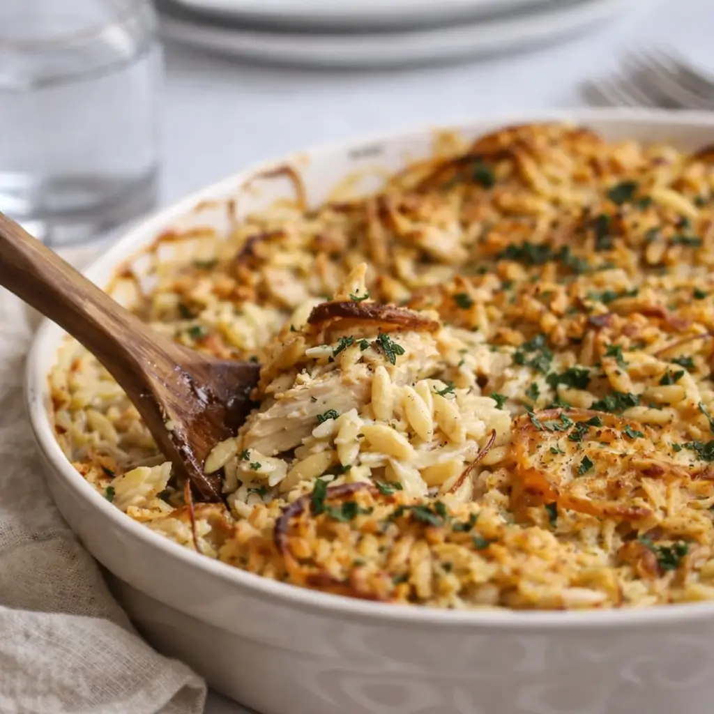 French Onion Chicken Orzo Casserole: Easy Weeknight Favorite